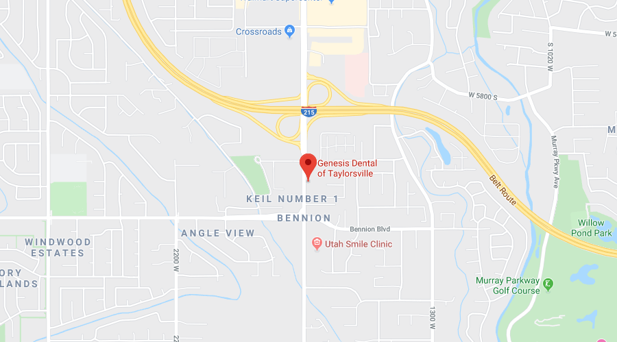 Map - Taylorsville Genesis Dental and Orthodontics dentist near me, children's dentistry, pediatric dentistry, family dentisry, general dentistry, cosmetic dentistry, braces, metal braces, traditional braces, invisalign, clearcorrect, clear aligners, damon brackets, emergency dental dentistry, dental implant, implants, crown, crowns, cerec, filling, fillings, sealant, sealants, bond, bonding, frenectomy, gum recontouring, root planing, dentures, partial denture, full dentures, implant retained denture, cracked tooth, loose teeth, discolored tooth porcelain fillings, tooth-colored amalgam fillings, dental exam, xray, cleaning, cleanings, teeth whitening, zoom whitening, dentist open on saturday, dentist open on sunday, emergency dentist serving utah and kansas, serving SALT LAKE CITY, UT,TAYLORSVILLE, UT, SOUTH JORDAN, UT, OREM, UT, MAGNA, UT, WEST VALLEY CITY, UT, DISTRICT ORTHODONTICS UT, BRIGHT SMILES DENTAL UT, THANKSGIVING POINT, CENTRAL AVE DENTAL KS, OVERLAND PARK, KS