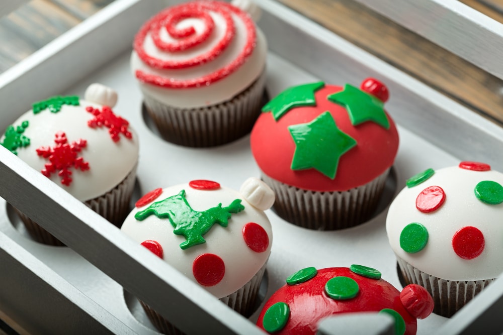christmas decorated chocolate cupcakes